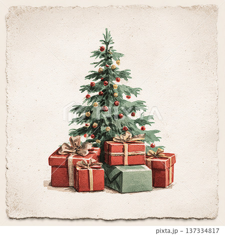 Christmas tree with wrapped gifts under it in a simple setting showing holiday spirit and decorations 137334817