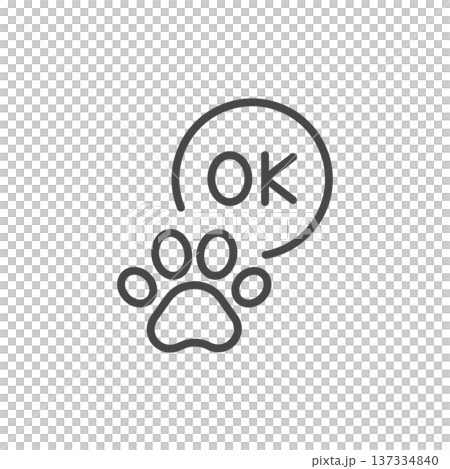 ペット可のベクターアイコン。肉球マークとOK(線画・モノクロ)Editable stroke ペット可のベクターアイコン。肉球マークとOK(線画・モノクロ)Editable stroke 137334840