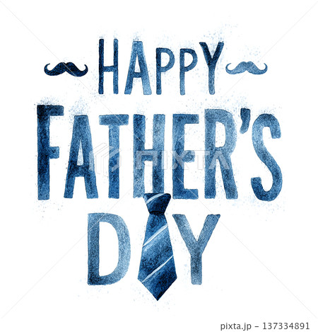 Happy Father's Day card design with blue tie and mustaches for celebration in family setting 137334891