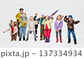 Group of children posing in trendy autumn fashion clothes in studio 137334934
