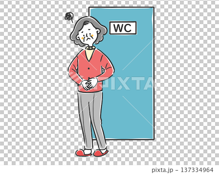 トイレの前で困るシニア女性のイラスト 全身 ベクター トイレの前で困るシニア女性のイラスト 全身 ベクター 137334964