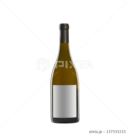 white wine bottle with blank label isolated on white background. 137335215