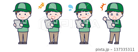 タブレットを使う「配達員」の男性 タブレットを使う「配達員」の男性 137335311