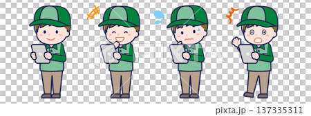 タブレットを使う「配達員」の男性 タブレットを使う「配達員」の男性 137335311