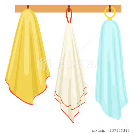 Towel rack with hanging clean cloth cartoon icon 137335313