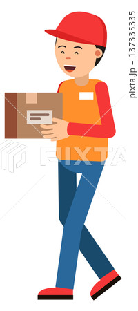 Walking delivery guy with post box cartoon icon 137335335