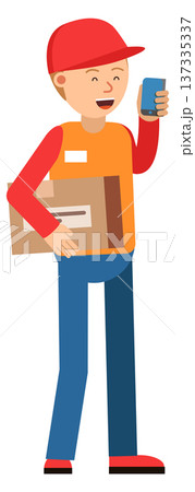 Courier call on phone. Postman box delivery icon 137335337