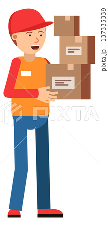 Cardboard boxes in delivery guy hands cartoon icon 137335339