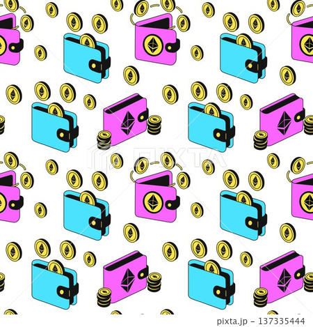 Seamless Cryptocurrency Wallet Pattern with Ethereum Coins 137335444