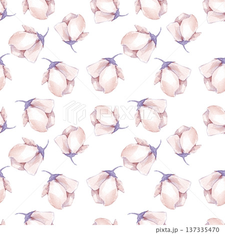 Seamless watercolor pattern with light pink flower buds on a white background. 137335470