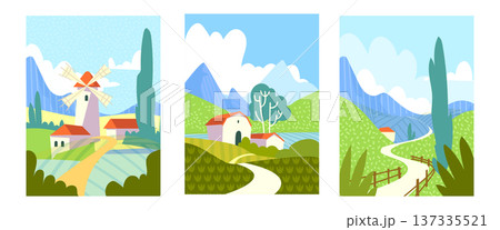 Spring abstract mountain countryside landscapes 137335521