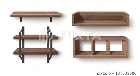 3D wooden bookshelf realistic vector isolated 3D wooden bookshelf realistic vector isolated 137335606