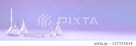 Laboratory glassware set and round podium realisti 137335634