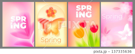 Spring cards with gradient blur, sakura flowers Spring cards with gradient blur, sakura flowers 137335636