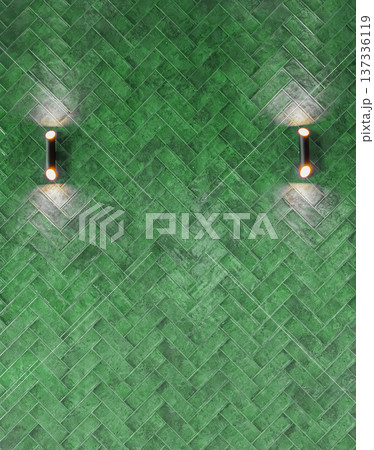 Sophisticated Bathroom or Kitchen Wall with Green Tiles and Brass Lamps Sophisticated Bathroom or Kitchen Wall with Green Tiles and Brass Lamps 137336119