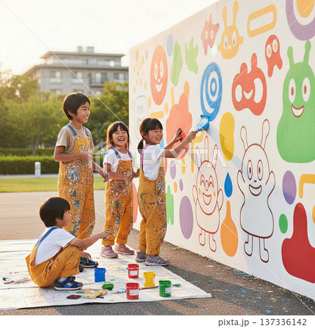 公園で遊ぶ元気いっぱいの子供たち 137336142