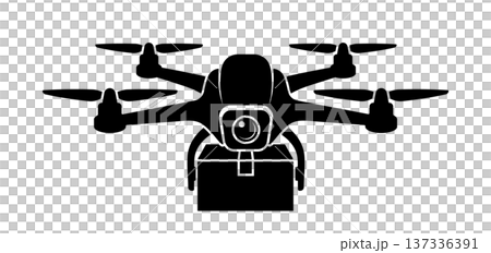 Black drone with delivery box icon, without background Black drone with delivery box icon, without background 137336391