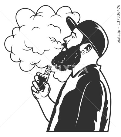 Smoking man with electronic cigarette. Aroma fume alternative 137336476