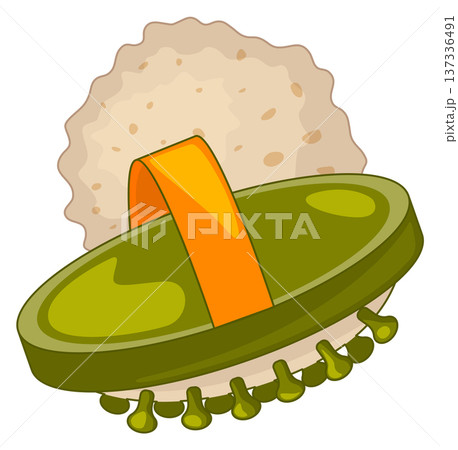 Body care routine cartoon icon. Bath massage brush 137336491