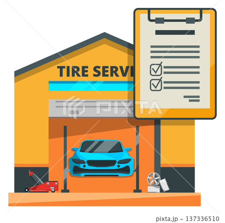 Tire service cartoon icon. Maintenance check warranty 137336510