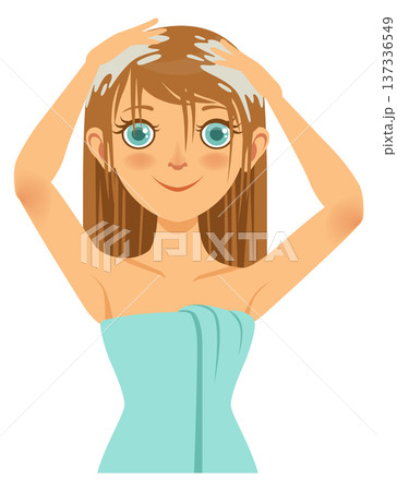 Hair conditioner applying. Girl make beauty routine Hair conditioner applying. Girl make beauty routine 137336549