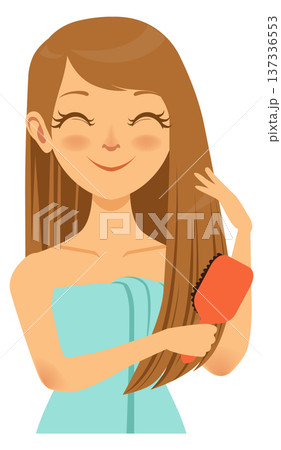 Brushing hair concept. Cute young woman routine 137336553