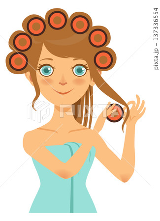 Hair curling rolls cartoon icon. Wavy hairstyle procedure 137336554