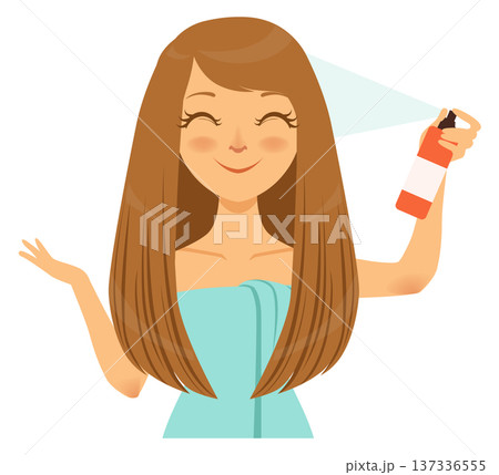 Hair spray icon. Woman apply hair styling product 137336555