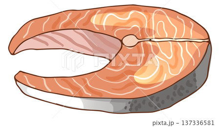 Fish steak icon. Salmon slice color drawing Fish steak icon. Salmon slice color drawing 137336581