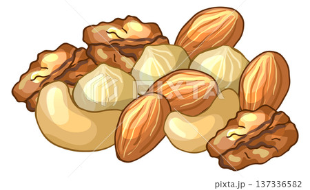 Nuts pile icon. Snack mix heap drawing 137336582