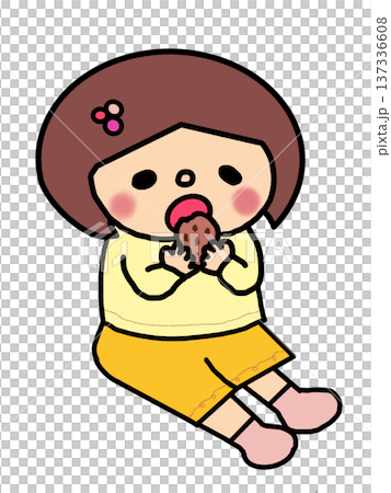 チョコクッキーをほおばるおかっぱ頭の女の子 チョコクッキーをほおばるおかっぱ頭の女の子 137336608