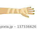 Vector Mummy Hand Wrapped in Bandages. Spooky Halloween Zombie Arm Reaching Forward. Creepy Undead Monster Hand Illustration for Horror Party Decoration, Isolated 137336626