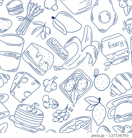 Breakfast food seamless pattern doodle sketch 137336763