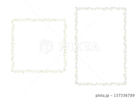 Rectangular and square floral frames with eucalyptus small leaves, watercolor isolated compositions set 137336789