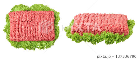 Minced meat, pork, beef, forcemeat isolated on white background. Top view 137336790
