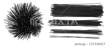 uncooked black spaghetti isolated on white background. Top view. Flat lay uncooked black spaghetti isolated on white background. Top view. Flat lay 137336827