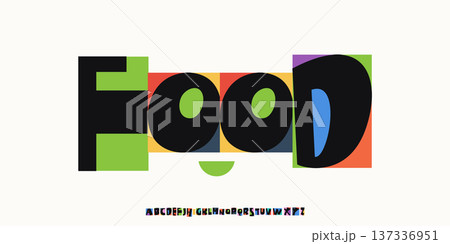 Fun Food Font Logo Alphabet Funky Type Color Letter Set Modern Typography, Creative Typographic Design for Title Text, Typo Poster Headline, Type Symbol Logotype, Joyful Fonts. Vector Typeface 137336951