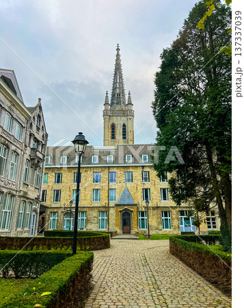 University building in Leuven with gothic tower surounded by modern architecture University building in Leuven with gothic tower surounded by modern architecture 137337039