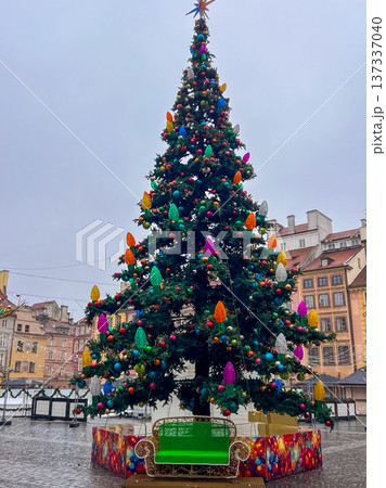 A large Christmas tree on Market square in Warsaw, Poland 137337040