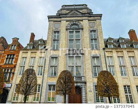 Wide-angle exterior photo of building in Leuven showcasing modern and historical Wide-angle exterior photo of building in Leuven showcasing modern and historical 137337045