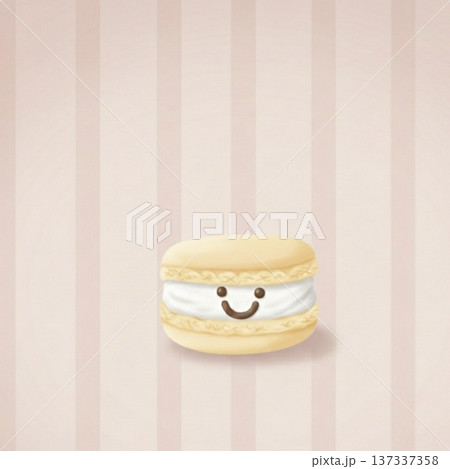 かわいいマカロンのキャラクター ピンクのストライプ背景とコピースペース かわいいマカロンのキャラクター ピンクのストライプ背景とコピースペース 137337358