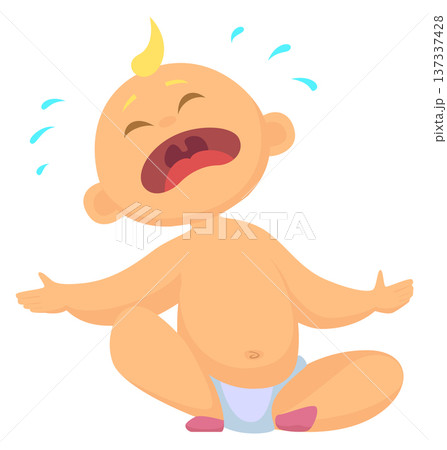 Crying baby cartoon character. Sad toddler burst in tears Crying baby cartoon character. Sad toddler burst in tears 137337428