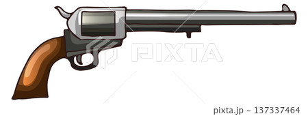 Revolver color drawing. Vintage handgun. Retro pistol 137337464