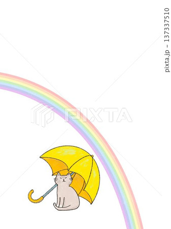 雨の日に傘をさしている猫のイラスト 雨の日に傘をさしている猫のイラスト 137337510