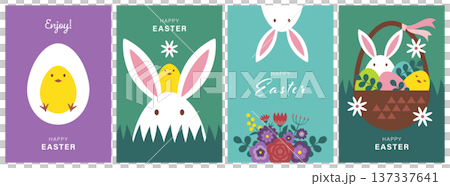 Four kinds of cute rabbit and chick Easter illustrations 2 137337641
