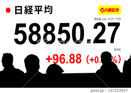 日本の東京都市景観最高値更新5万8850円27銭株価/終値。3日連続で最高値更新=2月27日 日本の東京都市景観最高値更新5万8850円27銭株価/終値。3日連続で最高値更新=2月27日 137337657