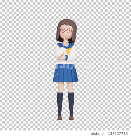 3DCG | 一位身穿水手服的高中女生斜向上望著，思考著什麼 137337726