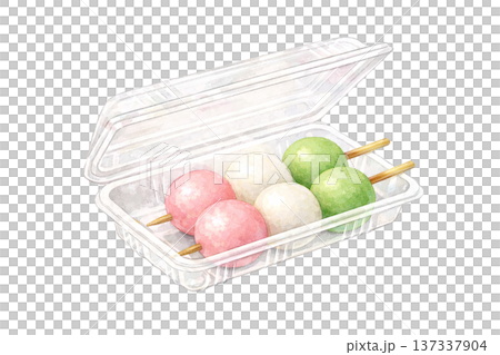 三色餃子，包裝精美，水彩插圖，春季日式甜點素材 137337904