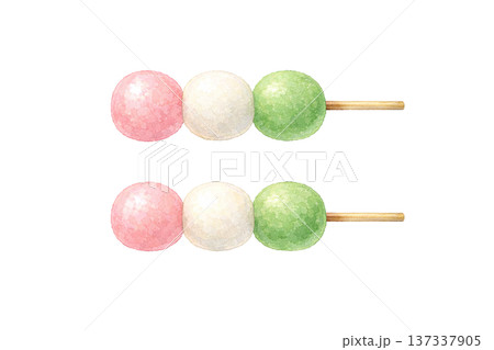 三色団子 2本 水彩イラスト 春の和菓子素材 三色団子 2本 水彩イラスト 春の和菓子素材 137337905