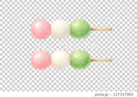 三色団子 2本 水彩イラスト 春の和菓子素材 三色団子 2本 水彩イラスト 春の和菓子素材 137337905
